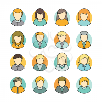 Set of people characters avatar vectors in flat design. Female and male portrait icons. Illustrations for identity in Internet, concepts, app pictograms, infographic. Isolated on white background