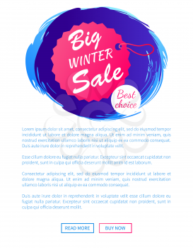 Big winter sale best choice hanging label on thread isolated on blue brush strokes vector illustration poster design with web online buttons