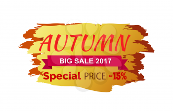 Autumn special big sale 2017 icon isolated on white background. Vector illustration of sign with seasonal discount promotion drawn in shades of orange