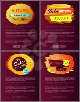 Autumn sale best offer discounts only today premium choice 2017 off set of vector posters with text online web pages with color fall hanging labels