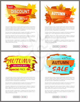 Best offer special price discounts autumn big sale 2017 fall collection web banners with buttons read more and buy now vector set of posters on white