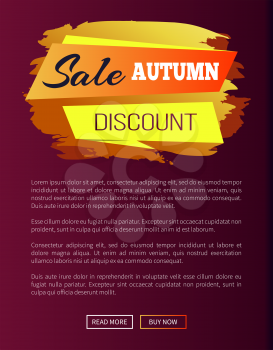 Sale autumn discount promo label on vector illustration web banner with place for text on violet background, fall season concept online poster