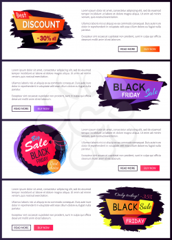 Best discount -30 off, black Friday sale, set of websites, made up of text sample, buttons and titles on vector illustration isolated on white
