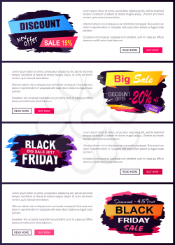 Big sale discount offer -20 only today, black Friday 2017, web sites set with text sample and headlines on vector illustration isolated on white