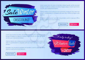 Sale winter discount inscription on blue ribbon only today - 30 off vector illustration internet web pages design with place for text, online shopping