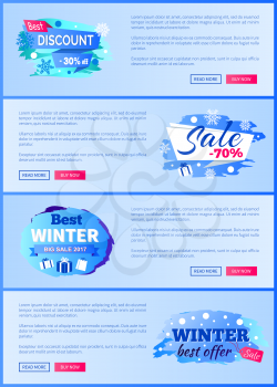 Final sale big winter discount - 70 off new offer -25 only today total price reduction set of labels with snowflakes snowballs vector web posters