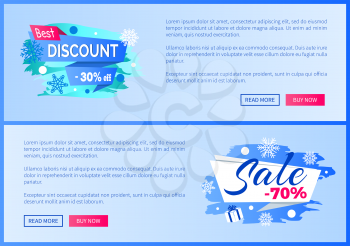 Best discount -30 off winter 2017 final sale 70 label with snowballs and snowflakes on abstract blue background seasonal vector web posters set