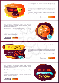 Fall big sale 2017 best offer special price discounts on autumn collection web banners with buttons read more and buy now vector set of online posters