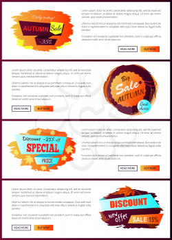 Only today autumn big sale 2017 best offer special price discounts on fall collection web banners with buttons read more and buy now vector set