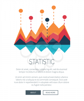 Statistic representation with multicolored bar graph. Vector illustration contains infographic with spare space for text and buttons