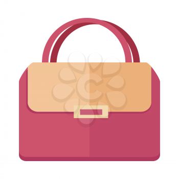 Ladies handbag in flat style. Female handbag isolated on white background. Elegant ladies two colored bag. Elegant ladies leather bag. Flat female accessories object. Clutch bag. Vector illustration