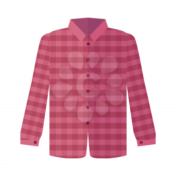 Checkered red shirt with long sleeve icon. Man s everyday clothing, classic country style vector illustration isolated on white background. For clothing store ad, wear concept, app button, web design