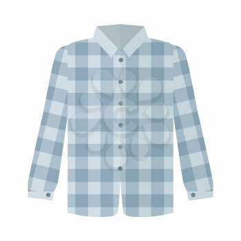 Checkered grey shirt with long sleeve icon. Man s everyday clothing, classic country style vector illustration isolated on white background. For clothing store ad, wear concept, app button, web design
