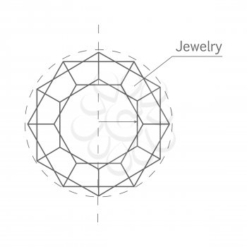 Jewelry production sketch isolated on white. Jewelry designer works on hand drawing sketch of precious stone. Draft outline of diamond ring design. Project of brilliant ring. Vector illustration