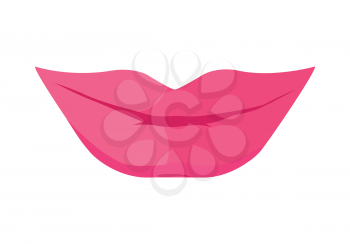 Womens lips icon. Closed sensitive female mouth colored bright red lipstick flat vector illustration isolated on white background. For cosmetic, beauty, fashion concepts, app buttons, web design