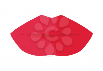Women s lips icon. Closed sensitive female mouth colored bright red lipstick flat vector illustration isolated on white background. For cosmetic, beauty, fashion concepts, app buttons, web design