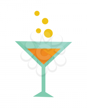 Glass with champagne isolated on white. Martini glass. Cocktail glass, stemmed glass with inverted cone bow. Glass of wine. Degustation or tasting. Cocktail icon or symbol. Vector illustration