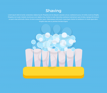 Shaving banner illustration. Human basic hygiene conceptual illustration. Flat style design. Shaving brush in soapy foam vector for skin care products ad, cosmetics companies, web pages design.