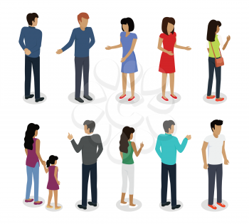 Set of customers and sellers characters vector templates. Flat style design. Man and woman making purchases and sell goods. Supermarket personnel, consumer choice and shopping in mall. Marketing