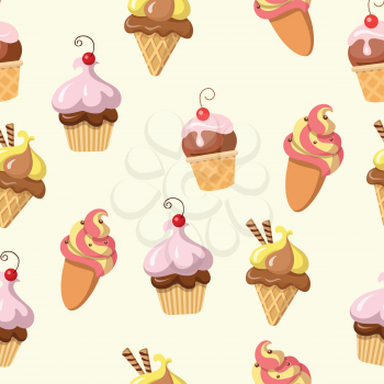 Seamless pattern with fresh tasty ice cream isolated. Endless texture with refreshing delicious summer sweet. Confectionery illustration in flat design. Wallpaper design vector. Nutrition products