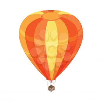 Balloon isometric projection icon. Orange striped hot air balloon with basket vector illustration isolated on white background. For game environment, transport infographics, logo, web design