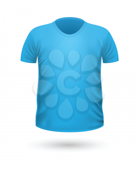 T-shirt template, front view. Blue color. Realistic vector illustration in flat style. Sport clothing. Casual men wear. Cotton unisex polo outfit. Fashionable apparel.