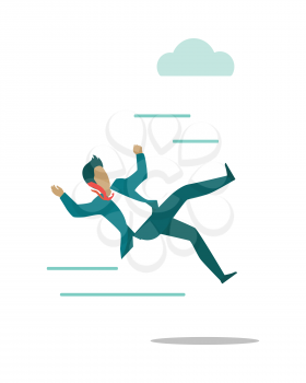 Stormy weather or barriers in business vector. Flat design. Strong wind knocks down man in business suit. Difficult moving forward. Unexpected falling. For weather, climate or business concepts