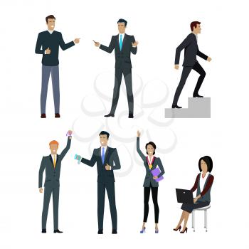 Set of people managers wishing to show their results in professional growth. Business training set. Successful motivational management. Personnel motivation, successful leadership. Vector illustration