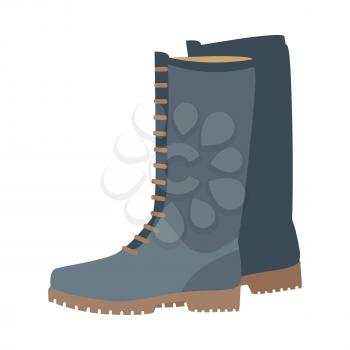 Pair of boots vector illustration. Flat style. Warm leather or suede boots with tall boot-top for autumn or winter seasons. For shoes store ad, wear concept, icons, web design. Isolated on white