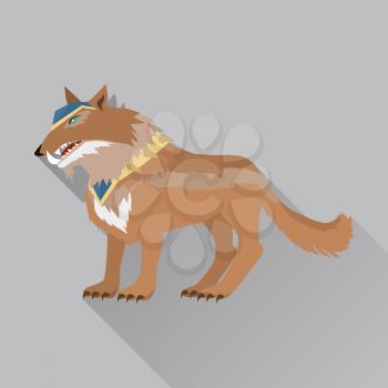 Game wolf avatar icon isolated on white background. Steady strong great dog wolf. Stylized fantasy character. War concept. Part of series of game objects in flat design. Vector illustration.