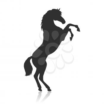 Black horse with hind legs vector. Flat design. Domestic animal. Country inhabitants concept. For farming, animal husbandry, horse sport illustrating. Agricultural species. Isolated on white