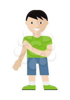Boy character vector in flat design. Smiling cute child in casual clothes. Illustration for childhood, fashion, human concepts, app icons, logo, infographics design. Isolated on white background