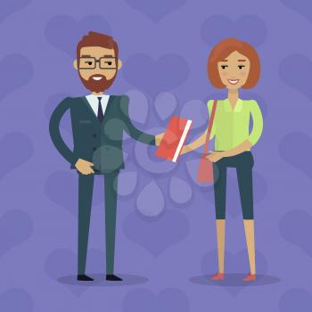 European man and woman. Caucasian handsome gentleman in expensive suit and elegant lady. Happy family couple. Part of series of people of the world. Vector design illustration in flat style