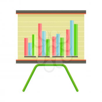 Presentation screen with bar charts isolated. Presentation board with information, scheme, stock lines. Flip Chart. Editable items in flat style for web design. Infographics. Interactive board. Vector