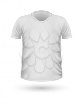 T-shirt template, front view. White colors. Realistic vector illustration in flat style. Sport clothing. Casual men wear. Cotton unisex polo outfit. Fashionable apparel.