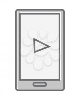 Mobile phone isolated on white. Video marketing. Approaches, methods and measures to promote products and services based on video. Online video, internet technology and media social marketing