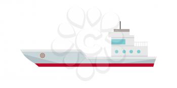 Commercial container ship in flat. Cargo ship icon. Logistics and transportation of cargo freight ship and cargo container. Isolated object in flat design on white background.