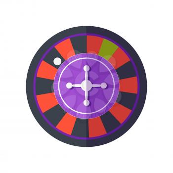 Roulette vector in flat style. Classic casino play-roulette with ball. Illustration for gambling industry, sport lottery services, icons, web pages, logo design. Isolated on white background.   