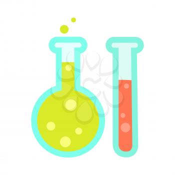 Chemical test tube icons isolated on white. Laboratory equipment for chemistry, biology, microbiology science. Flask sign symbol for science experiment. Glassware or beaker. Education concept. Vector