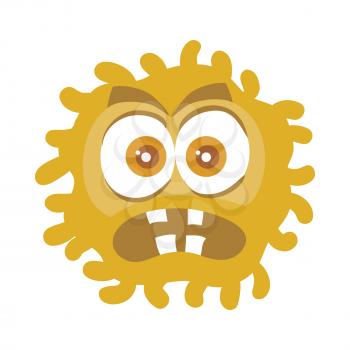 Bacteria cartoon character with eyes and mouth. Brown funny microbe flat vector illustration isolated on white background. Virus, germ, monster or parasite icon. For medical, hygienic, science concept