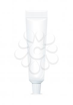 Toothpaste tube. Blank white tube for cosmetics on white background. Product for body, face and skin care, beauty, health, freshness, youth, hygiene. Realistic vector illustration.