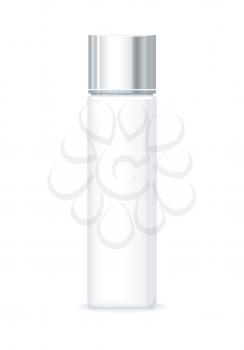 Shampoo bottle isolated on white. Empty cosmetic product tube. Reservoir without label. No logo or trademark on the flask. Part of series of decorative cosmetics items. Flagon. Vector illustration
