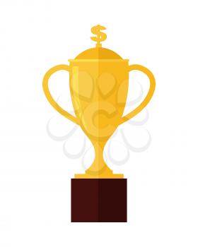 Gold trophy cup award isolated on white. Professional growth. First prize place. Achieving best results due to constant learning. Business education. Victory Concept. Vector illustration
