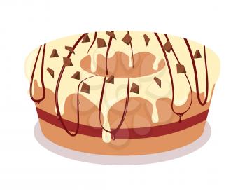 Delicious cake. Festive cake web banner. Chocolate cake bakery isolated design flat. Birthday cake, dessert and cookies, sweet confectionery, delicious cream, tasty pastry cake. Vector illustration
