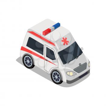 Ambulance illustration in isometric projection. Medical service car picture for medical concepts, web, applications icons, infographics, logotype design. Isolated on white background.