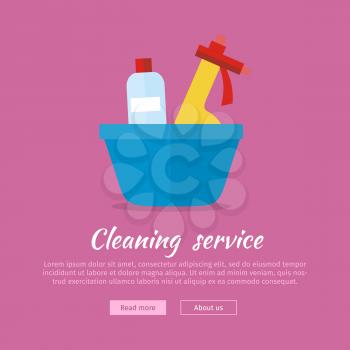 Basin with washing cleaners. Glass cleaner and substance for washing. Sign icon symbols of clean in house. House washing equipment. Office and hotel cleaning. Housekeeping. Vector