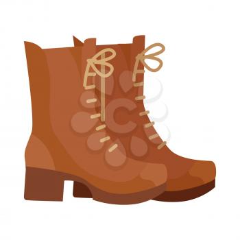 Pair of leather boots. Warm high top boots with heel from suede for autumn or winter seasons flat vector illustration isolated on white background. For shoes store ad, wear concept, app icon, web 