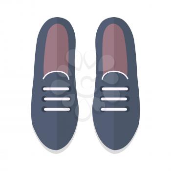 Pair of womens shoes icon. Black leather or suede loafers with laces for autumn season flat vector illustration isolated on white background. For shoes store ad, wear concept, app button, web design