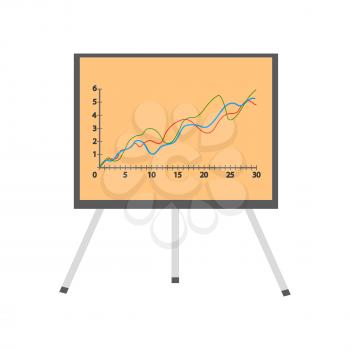 Presentation screen with stock lines isolated. Flip Chart. Editable items in flat style for your web design. Part of series of accessories for work in office. Infographics. Vector illustration