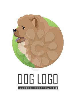 Dog logo vector illustration Chow Chow dog breed isolated on white. Puffy-lion dog. Sturdily built dog, square in profile, with broad skull and small, triangular, erect ears with rounded tips. Vector